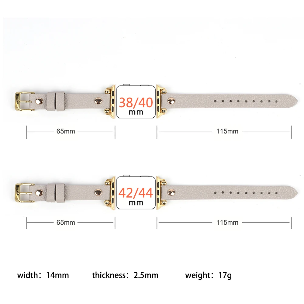 Slim Thin Band Leather Rivet Studded Strap 44mm 40mm 42mm 38mm Wristband Replacement for Women Men Smartwatch Watch Accessories