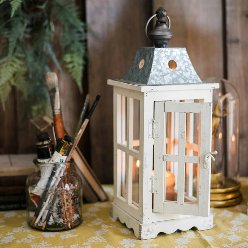 Windproof Wood Hanging Candle Holder Glass House Candle Holder White Rustic Wooden Vela Decorativa Casa Home Decor JJ60ZT