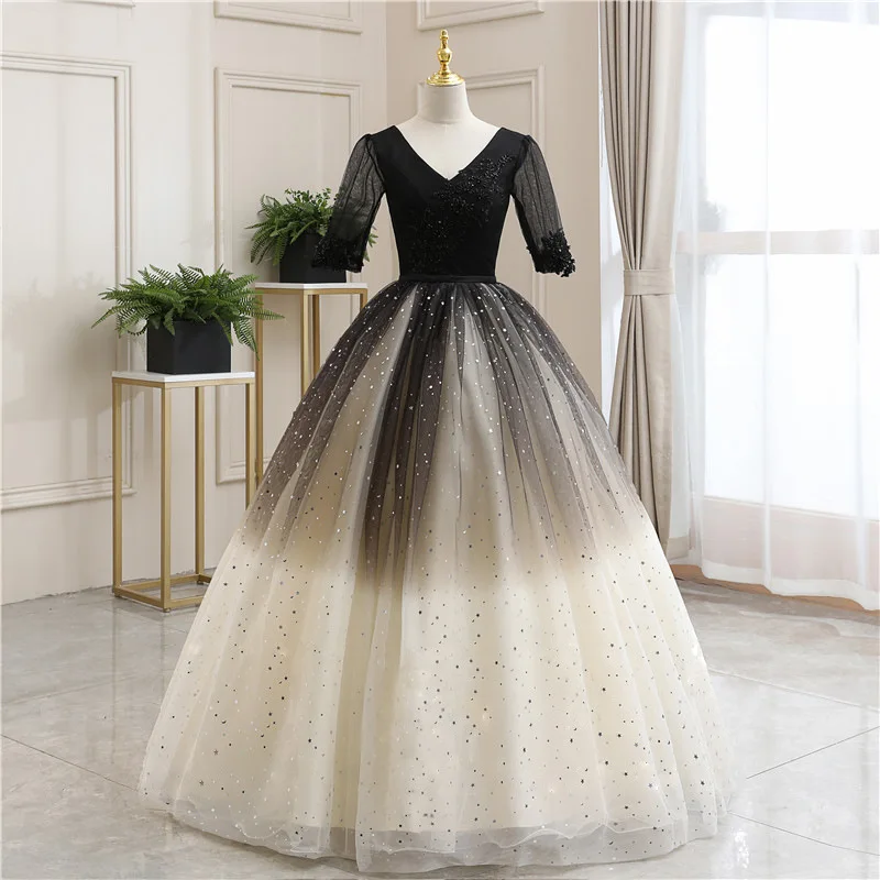 Quinceanera Gaun 2020 Baru Lengan Pendek Elegan V-neck Pesta Prom Gaun Bola Vintage Renda Vestidos Jubah De Bal Menyesuaikan