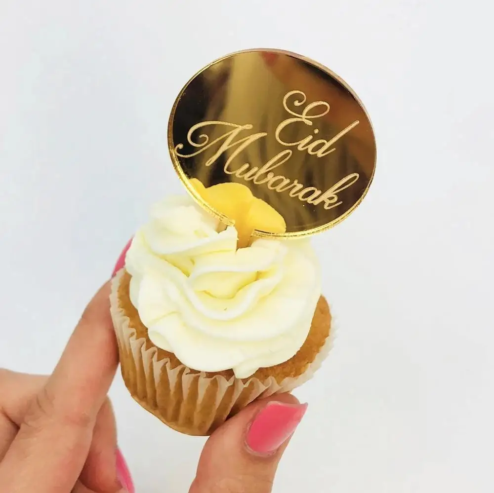 TX Eid Mubarak Hajj Mubarak Umrah Mubarak Laser Marking CupCake Topper for Eid Festival Muslim Islam Party