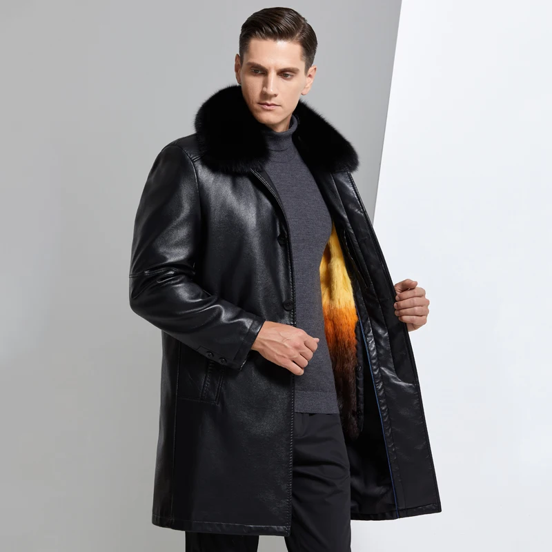 New Style Men  Leather Coats Long Section Jacket And Coat Male Leather Coat Winter Style ,leather Jacket