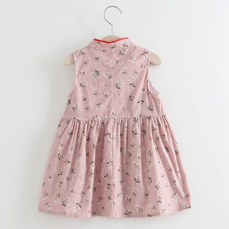 2021 Ins Kids Girls Dresses Cute Flower Print Dress Chinese Style Vintage Cheongsam Dresses Baby Girls Clothes