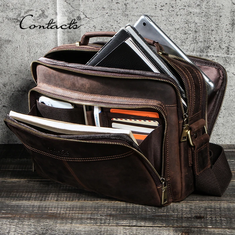 CONTACT\'S 100% Genuine Leather Crossbody Bags for Men Casual Business Male Messenger Bag Brand High Quality Tote Handbags Bolsas