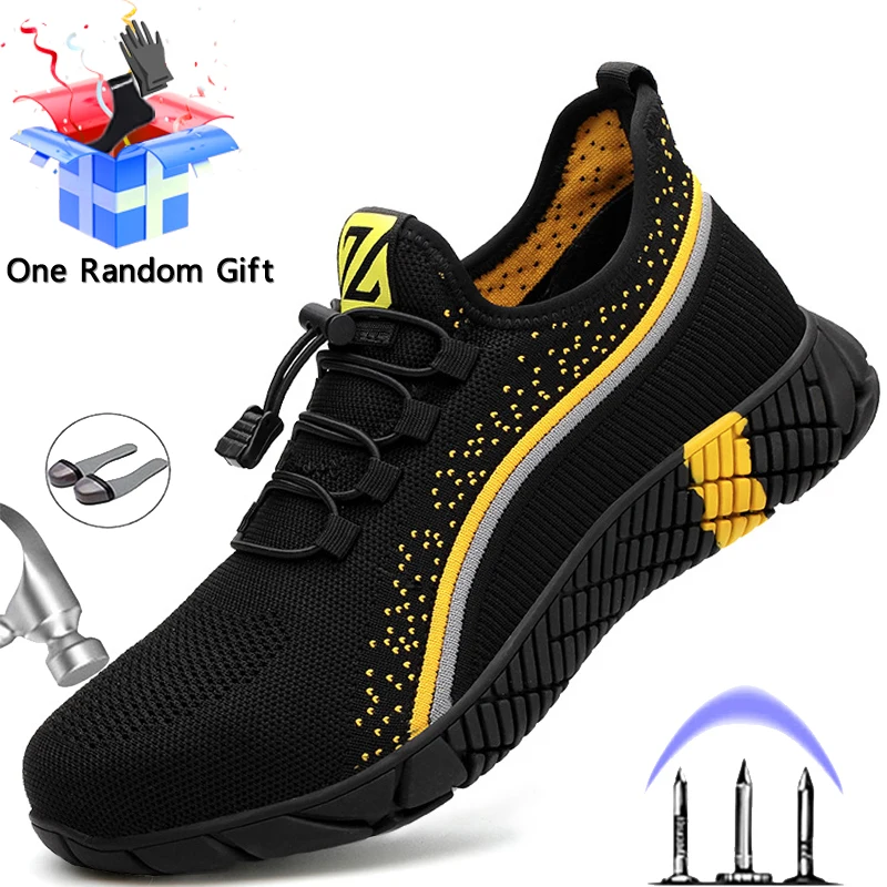 

MJYTHF Male Indestructible Shoes Work Sneakers Safety Shoes Men Puncture-Proof Work Boots Men Steel Toe Shoes Male Safety Boots