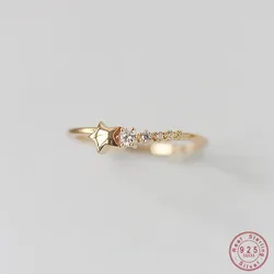 925 Sterling Silver French Simple Star Pavé Crystal Ring Women Classic Temperament Party Jewelry Girlfriend Gift