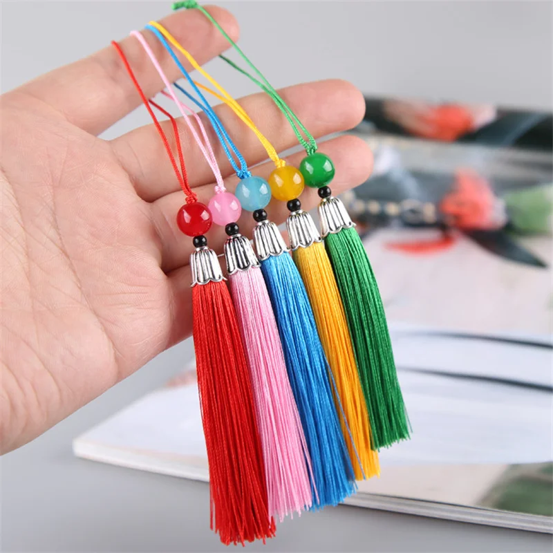 5Pcs 15cm Metal Cap Jade Beads Long Tassel Pendants DIY Craft Hanging Fringe Trim For Jewelry Clothing Car Bag Decor Accessories