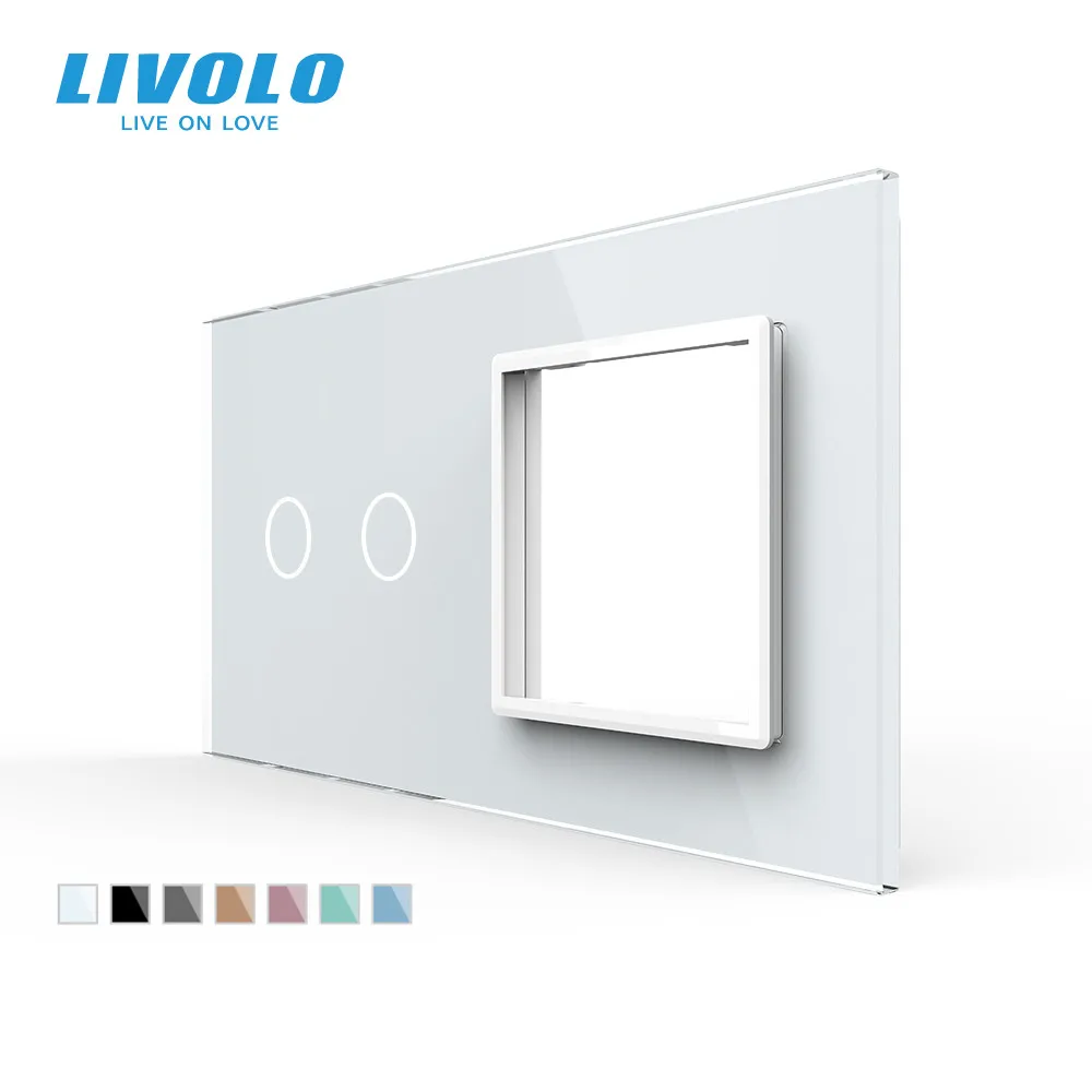 New Livolo EU standard, Luxury White Pearl Crystal Glass, 151mm*80mm, 2Gang &1 Frame Glass Panel, VL-C7-C2/SR-11 for Switch DIY