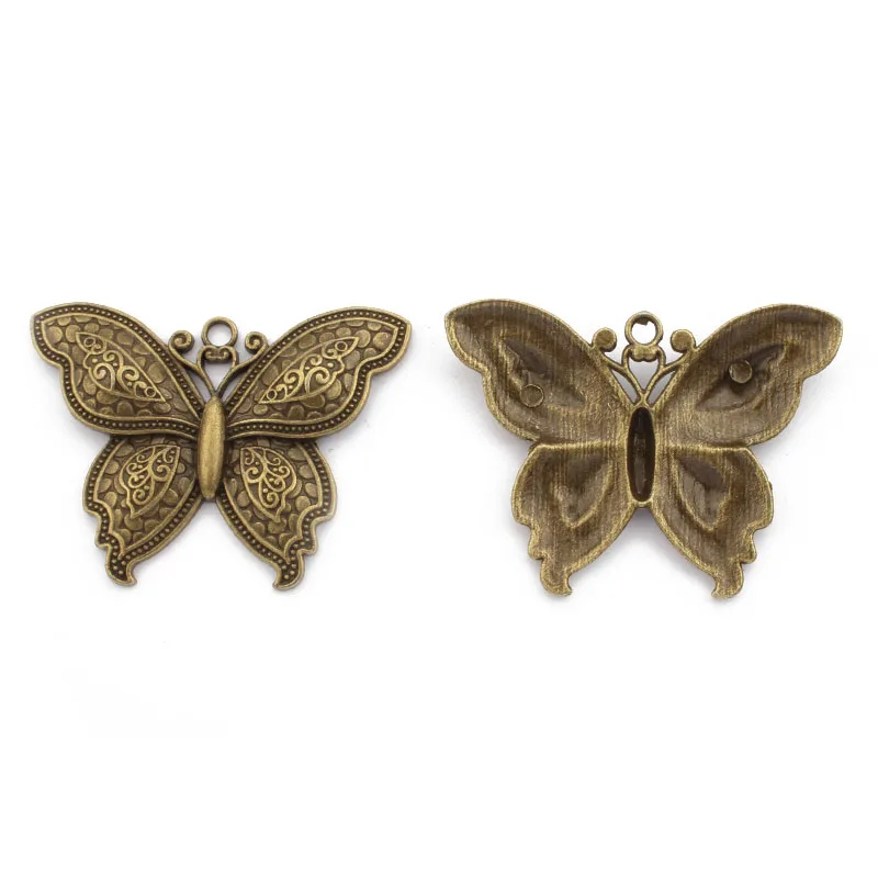 2pcs New Antique Bronze Large Butterfly Flower Elephant Leopard Heart Cross Charms Pendant For Necklace Jewelry Findings Making