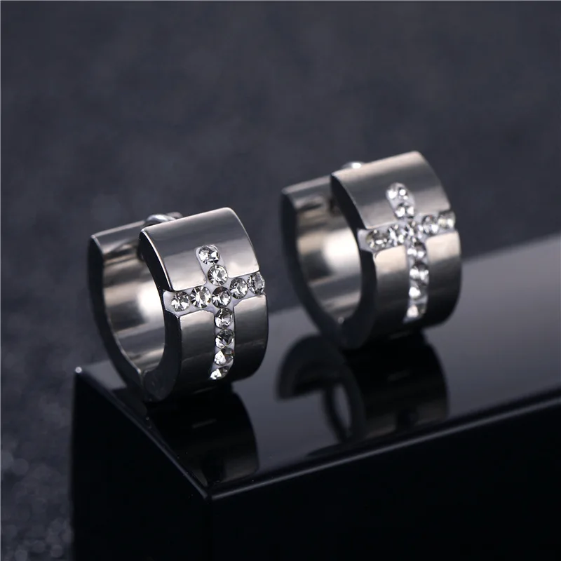 1Pcs Creative Fashion Titanium Steel Engraving The Cross Earrings for Men and Women Stainless Steel Jewelry