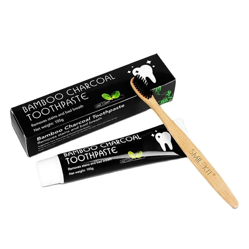 ยาสีฟันแปรงสีฟันชุดเปิดใช้งานคาร์บอนยาสีฟันแปรงสีฟันไม้ทันตกรรมถ่านเป็นมิตรกับสิ่งแวดล้อมผลิตภัณฑ์ไม้ไผ่ To