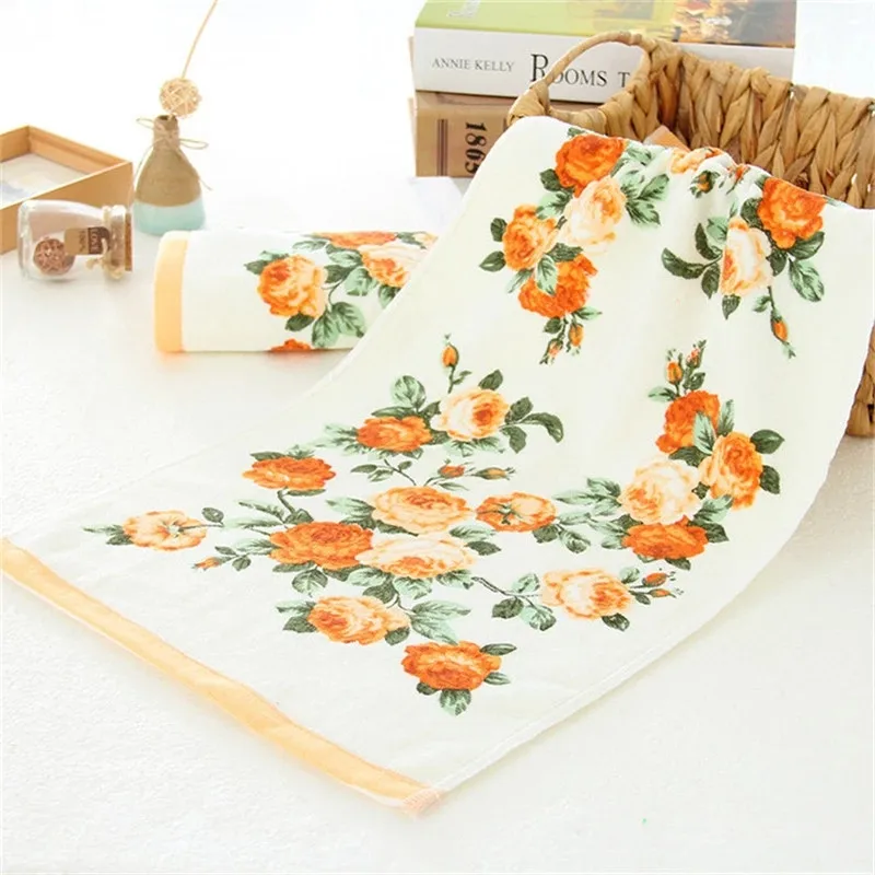 Soft Flower Face Towel, 100% Cotton, Floral Printed, Terry Cloth, Home, Hair, Hand, Towels Bathroom, Absorbent, 34x74cm, 1Pc