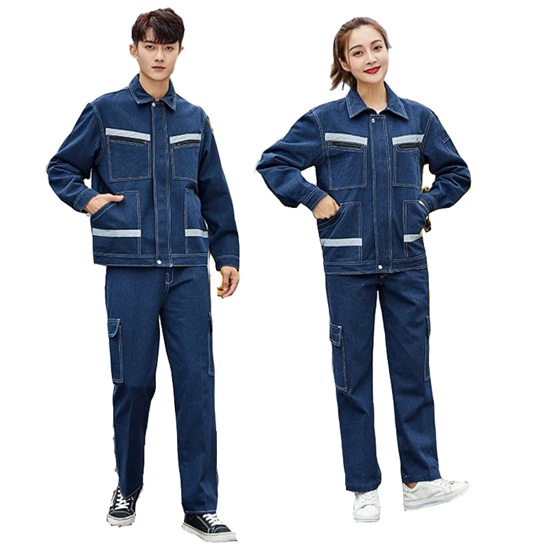 New overalls men women work clothes dust-proof retardant clothing Jacket+pants denim welding clothing fire proof Clothing M-4XL