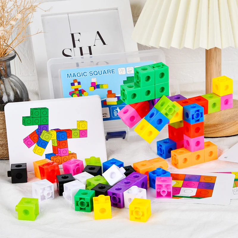 Montessori Material Rainbow Building Blocks Toy Multilink Link Counting Stacked Cubes Snap Blocks Early Education Toys For Kids