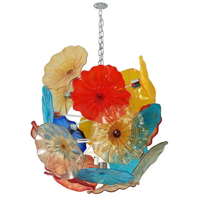 

Warm Art Glass Flower Chandelier LED Lights Lotus Flower Chain Pendant Light Murano Glass Chandelier Living Room Decoration