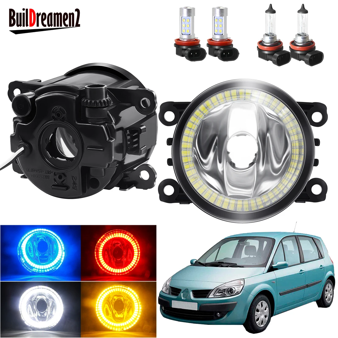 

Angel Eye Fog Light For Renault Scenic II III 2003-2015 Car H11 Front Bumper Fog Light Assembly Halo Ring Daytime Running Lamp