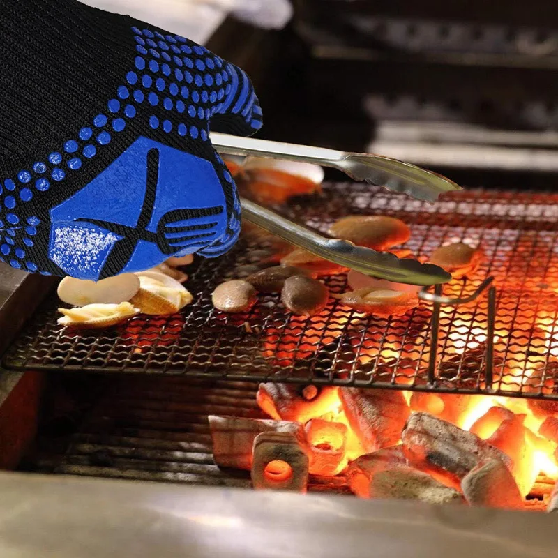 1個のバーベキューグローブ作業用手袋シリコンバーベキュー耐火電子加熱ベーキングキッチングリル高温オーブングローブ
