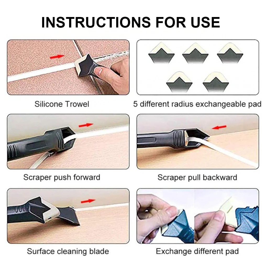 5 In1 Silicone Remover Caulk Finisher Sealant Smooth Scraper Grout Kit Tools With Seam Tape Plastic Hand Tools Set Accessory