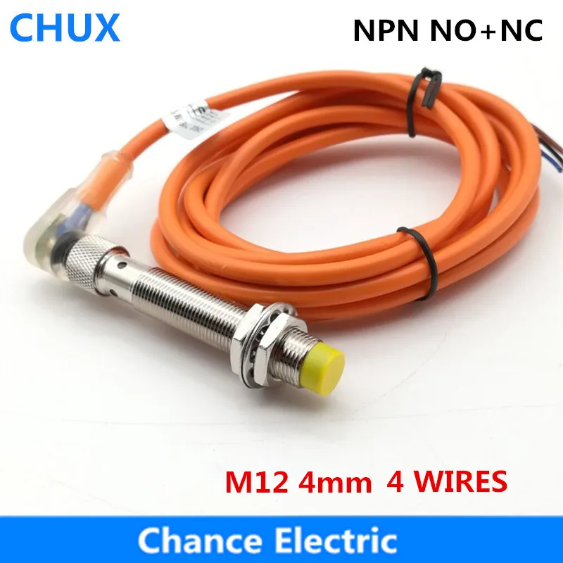 CHUX Inductive Proximity Sensor Switch M12 NPN NO+NC 4mm with bend connector detect distance non-flush type Sensors