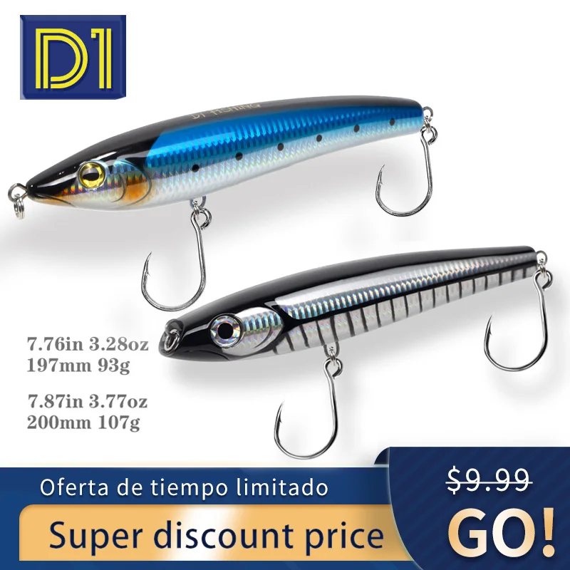 D1 Floating Boat Trolling Big Pencil lure 197mm 93g Top Water Artificial Hard Bait 200mm 107g Wobbler Stickbait Bass For Fishing