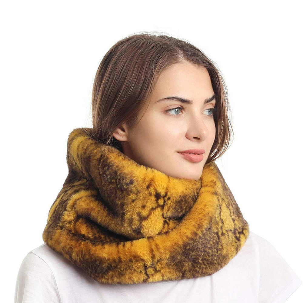 Women's Winter Snakeskin Print Faux Fur Infinity Scarf  Warm Neck Warmer Scarfs