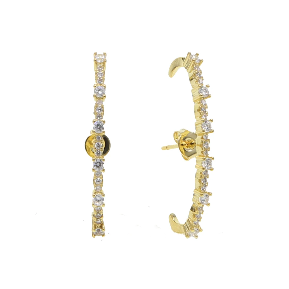 gold silver color micro pave white cz Long bar stud earring simple geometric women fashion jewelry wholesale image 3