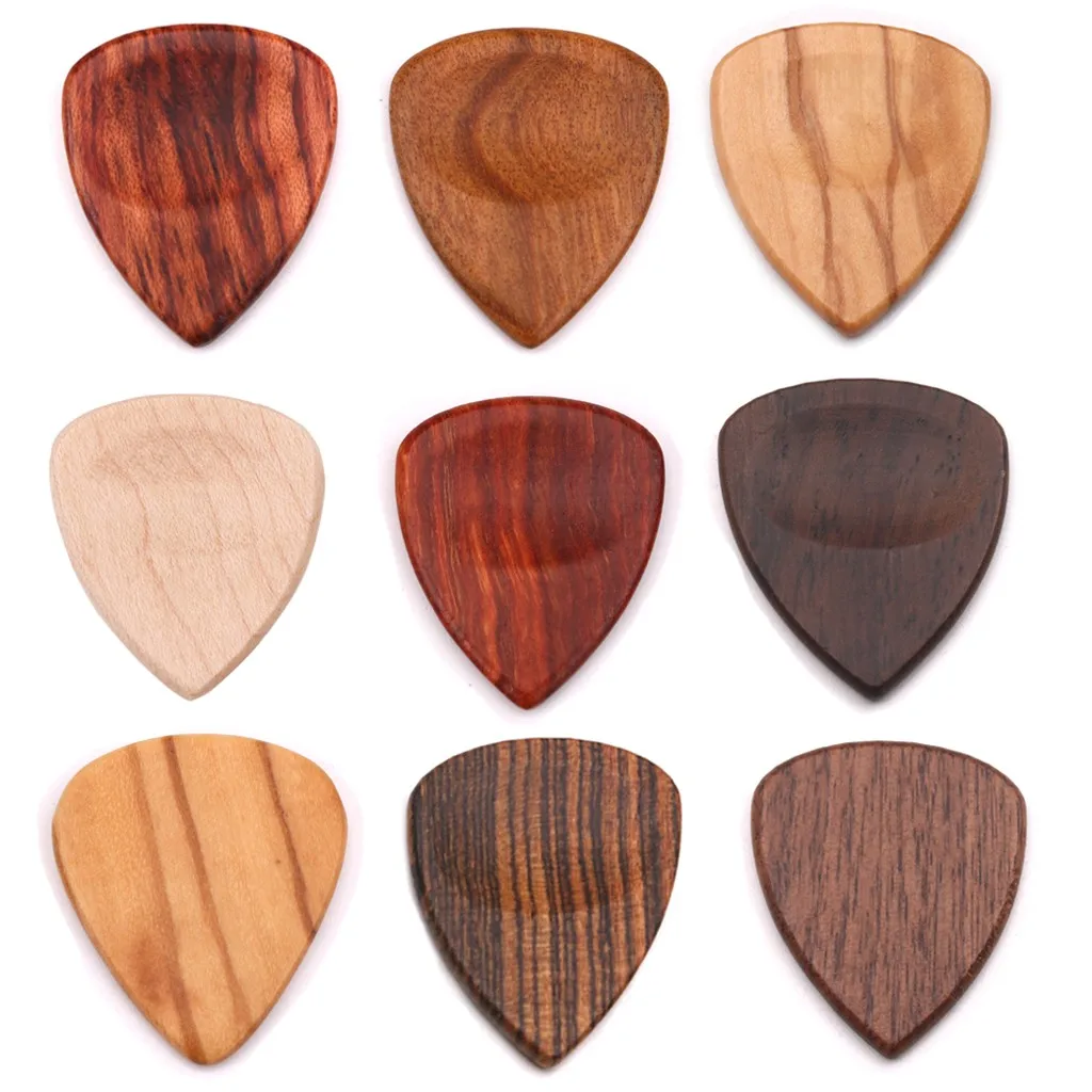 Wood Acoustic Guitar Picks Plectrums Red Black Sandalwood Rosewood Maple Olive Heart Shape Basses Parts Accessories Plectrums