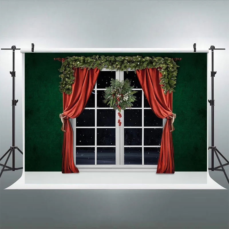 Christmas Backdrop Retro Dark Green Wall Photography Kids Portrait Photocall Forest Window Photo Props Child Photostudio Props