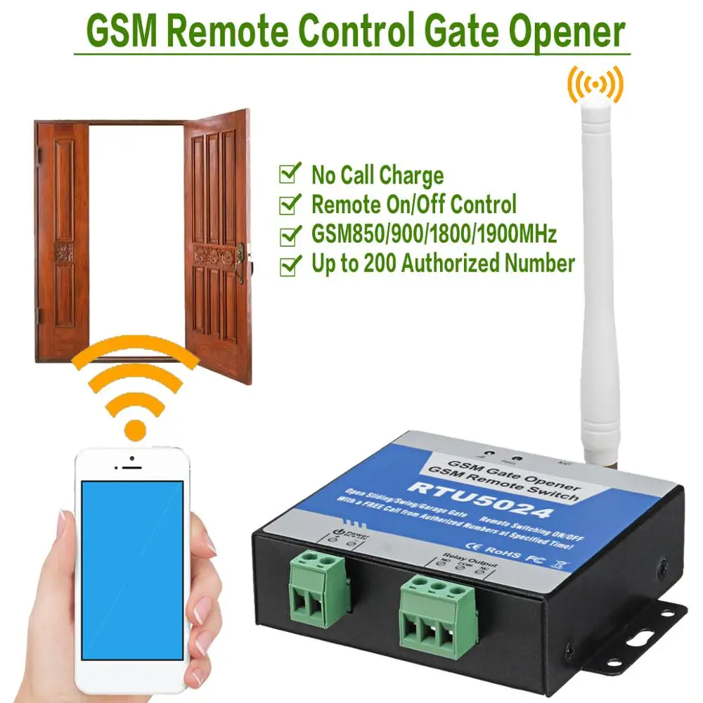 SIM Card RTU5024 2G GSM Relay Smart Garage Door Opener Door Access Wireless By Free Call 850/900/1800/1900MHz