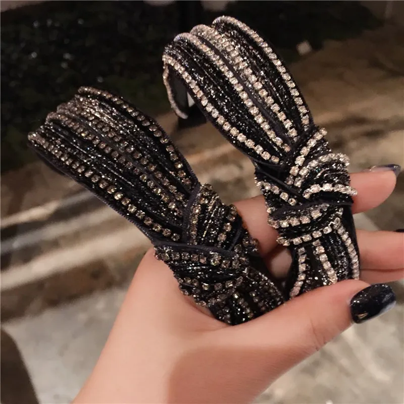 Fashion Crystal Sequins Headband Hair Hoops Shiny Full Rhinestone Diamond Knotted Hair Accessories Knot Alloy Headwrap Wholesale