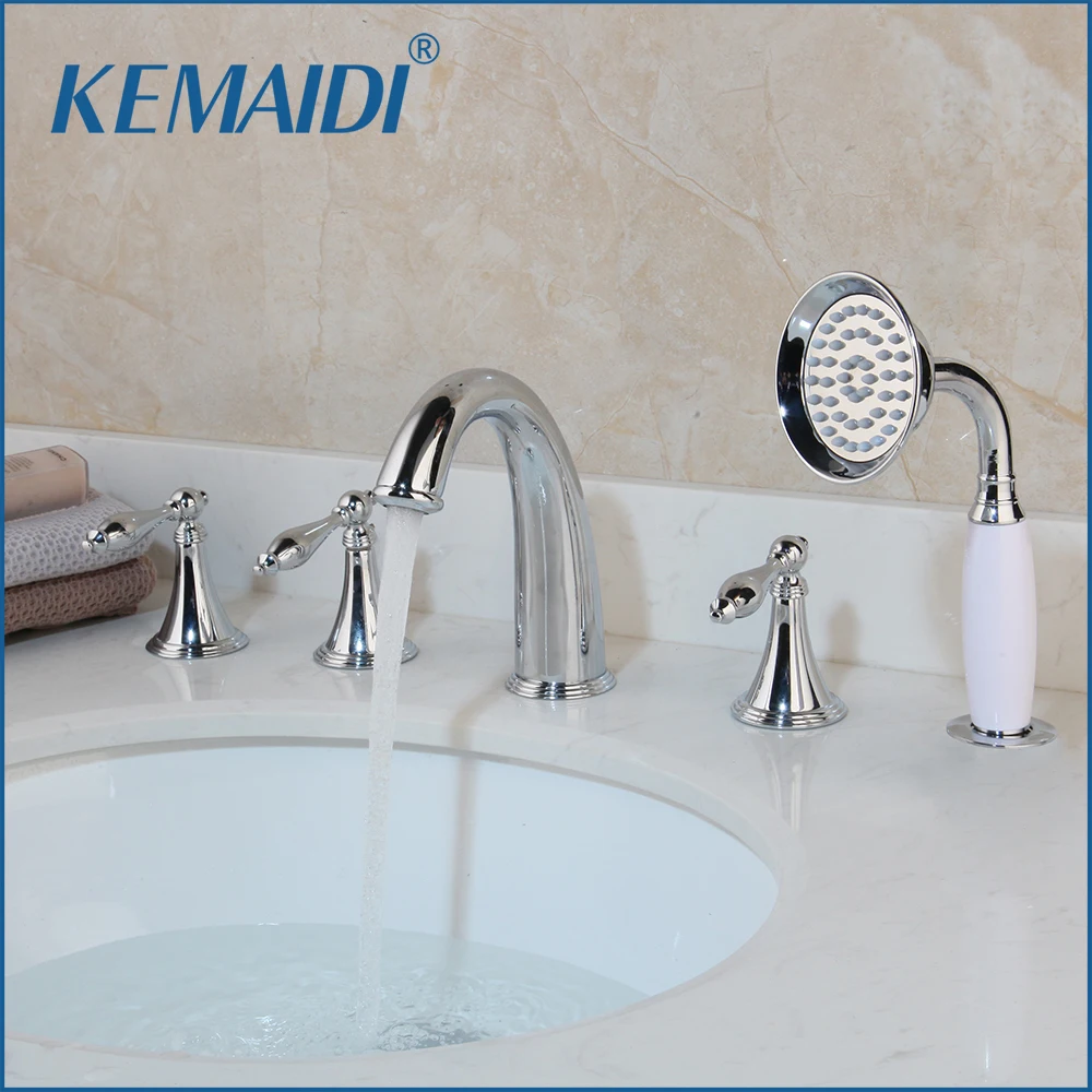 

KEMAIDI Waterfall Spout 5 pcs Bathtub Shower Faucet Chrome Finished Mixer Taps Para Bathroom Shower Set W/ Handshower Spray