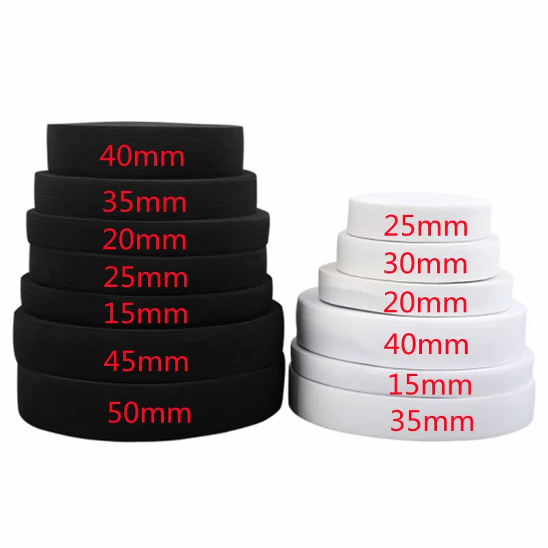 3-5 Yards 3/6/10/12/15/25/30/35/40/45/50/60MM White/black Nylon Highest Elastic Bands Garment Trousers Sewing Accessories