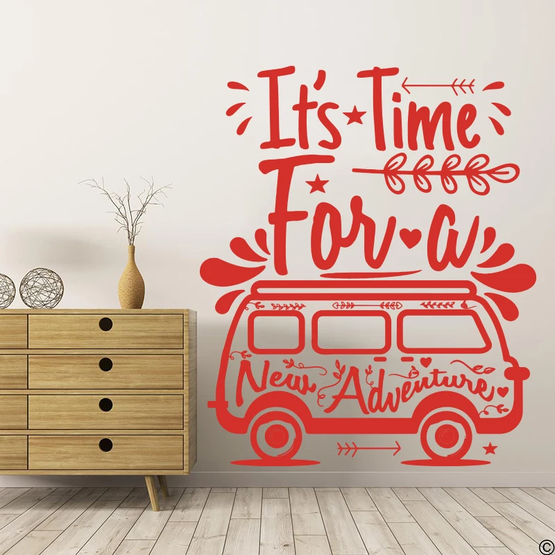 Adventure Travel Bus Camper Wall Sticker Time For New Adventure Quote Wall Decal Vw Car Vinyl Home Decor Vacation Decor T147