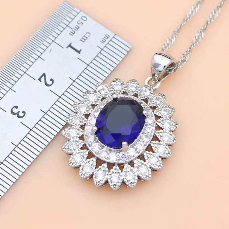 Natural Oval Blue Zircon White CZ Silver 925 Jewelry Sets For Women Party Earrings/Pendant/Necklace/Rings/Bracelet Dropshipping