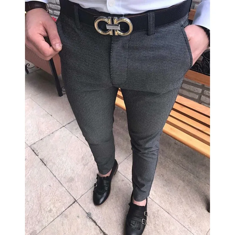 Men's Fashion Casual Pants Social Business Slim Fit Tight Long Trousers Elasticity Formal Office Suit Dress Streetwear Clothing