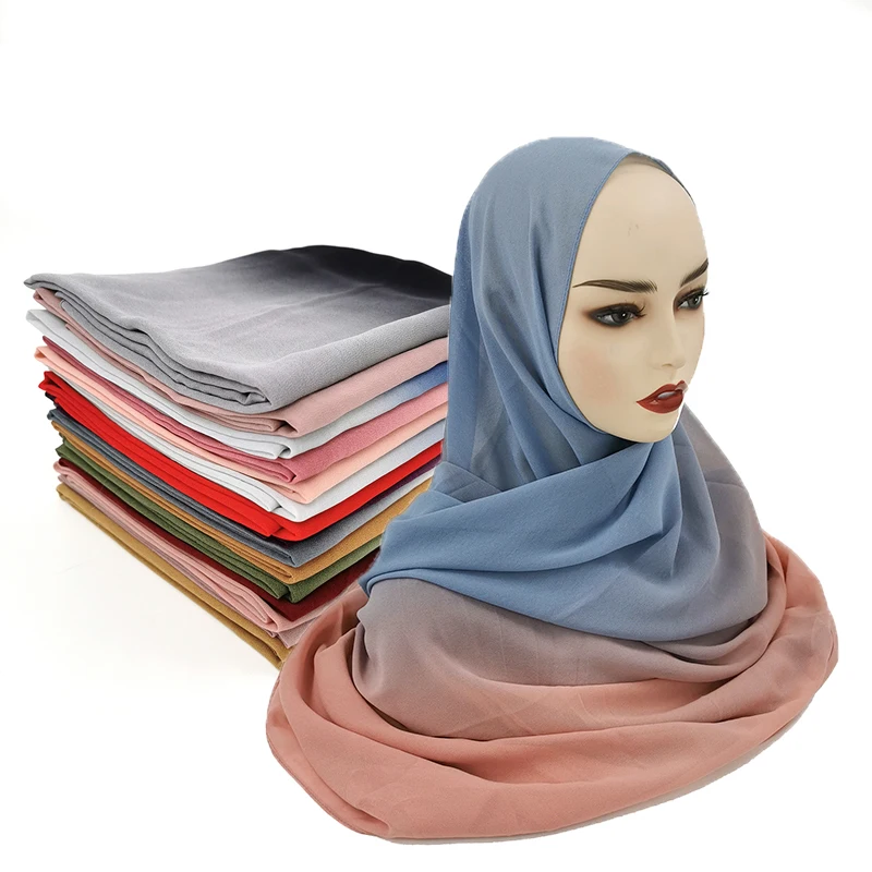 Hot sale two-tone color plain bubble chiffon solid shawls headband beach hijab summer muslim wraps scarves/scarf 10pcs