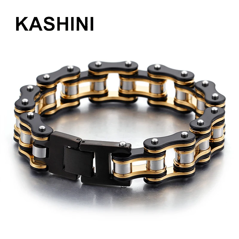 Men's Bracelets Bangles Black Motorcycle Biker Bicycle Link Chain Bracelets for Men Stainless Steel Punk Fashion Jewelry Gift