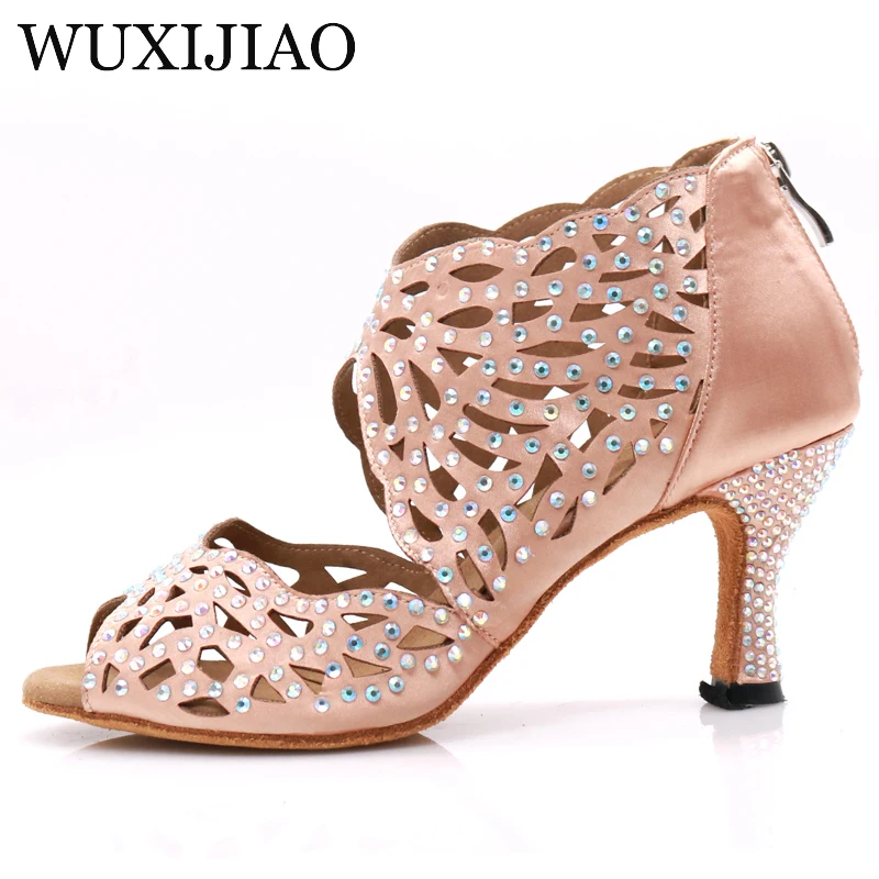 WUXIJIAO Black Rhinestones ladies shoes Jazz sneakers high heel dance shoes with rhinestones Latin dance shoes