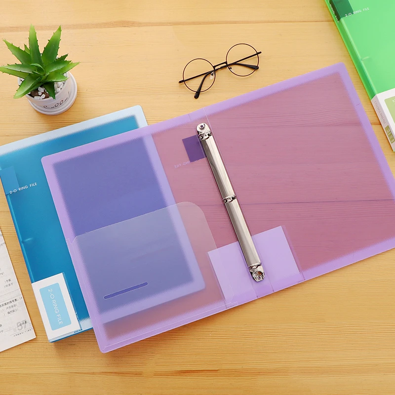Mode Farben 3 ring binder Datei Ordner A4 Papier Organizer 2 Ring Klar Binder Ärmeln Dokument Veranstalter PVC Tasche A4 ordner