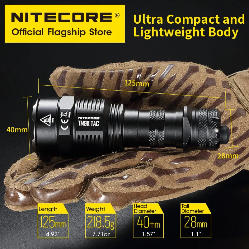NITECORE-linterna táctica TM9K TAC 2022, 9800 lúmenes, recargable por USB, potente reflector LED, superbrillante, batería de 5000mAh