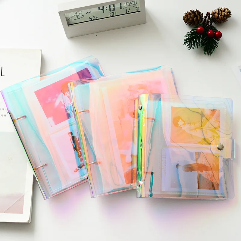 Mini Laser Pure Color Photo Album Holder Transparent Book Style Album for 3 Inch 4 Inch 5 Inch 6 Inch Photos Cards Album