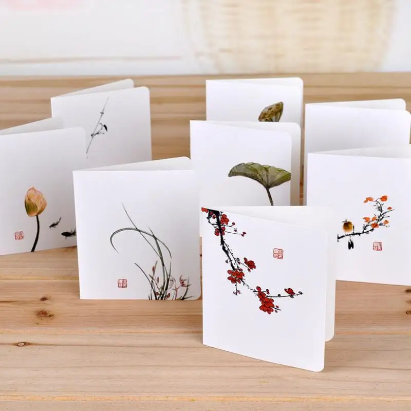 Simple classical Christmas New Year greetings Universal cards Chinese style fresh folding cards LX8506