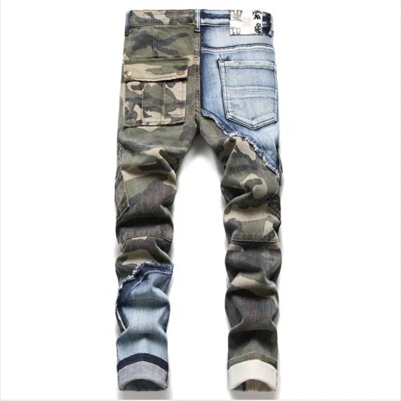 2022 Hip Hop Jeans Men High Street Fashion Brand New Camouflage  Patch Slim Fit Jeans Mens Autumn Jeans Denim Pants Vaqueros