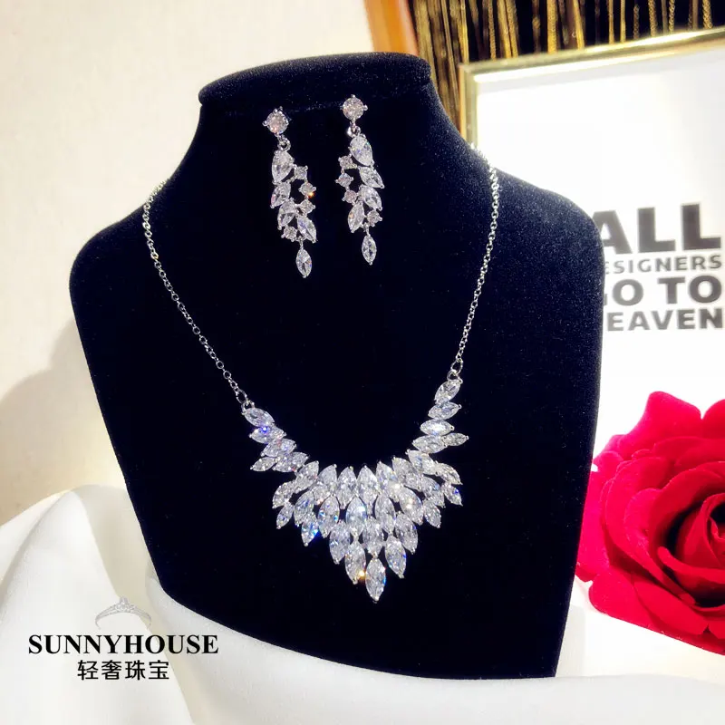 CC Trendy Jewelry Set for Women Wedding Accessory Bridal Dress Engagement Bijoux Fine Jewelry Sets High Quality 2 PCS Gift S017