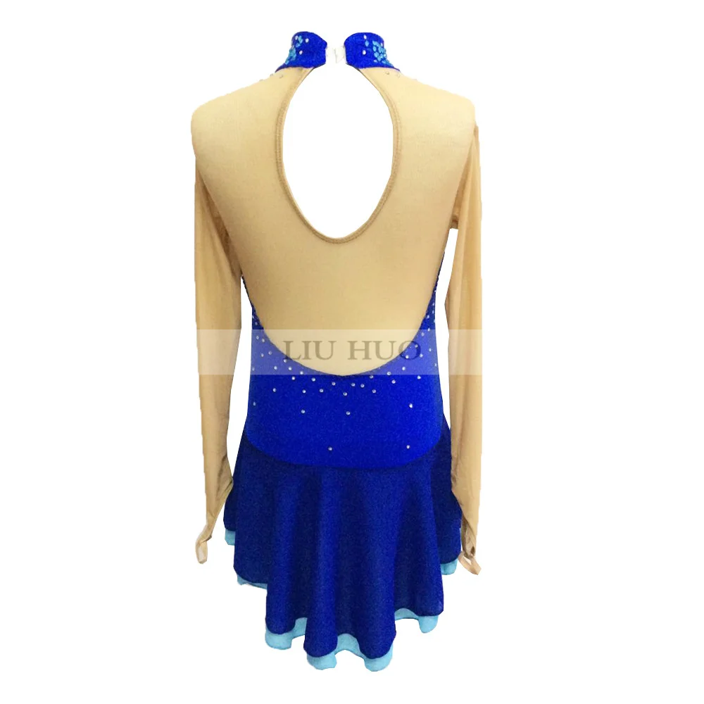 LIUHUO Women Girl Adult Performance Ballet Roller Costume Competition Leotard Skirt Ice Figure Skating Dress Teens Blue Dance