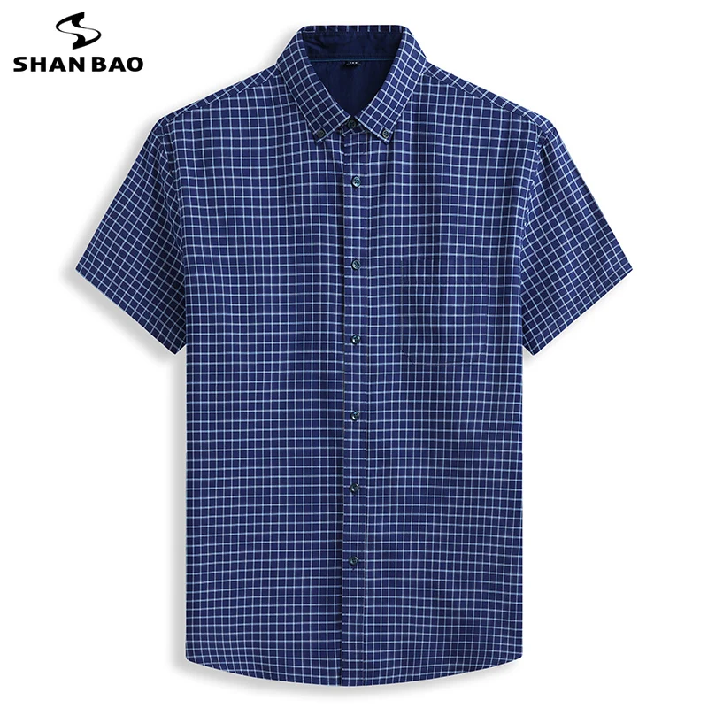 SHAN BAO 5XL 6XL 7XL 8XL Large Size Cotton Check Short Sleeve Shirt 2022 Summer Brand Business Casual Men\'s Loose Shirt