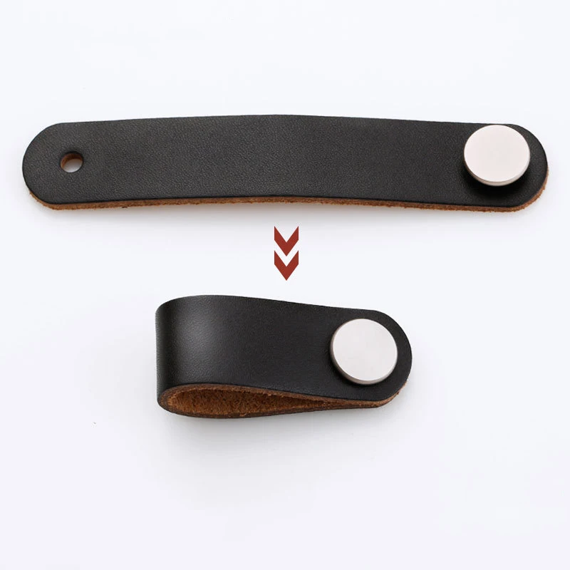 Genuine Leather Decorative Furniture Knob Push Pull Door Handle And Knobs For Cabinet Chest Drawer Suitcase Handle With Screws