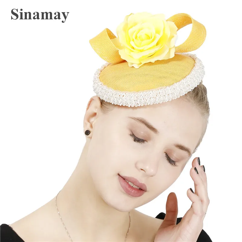 Wedding Yellow Hair Fascinator Hat Headband Bridal Elegant Headwear Nice Women Race Hair Accessories Church Formal Headpiece