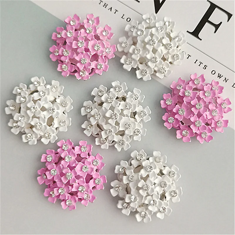 10pcs/lot White Pink Christmas Alloy Diamond Rhinestone Buttons Girl Hair Wedding Decorative Buttons Crafts Jewelry Accessories