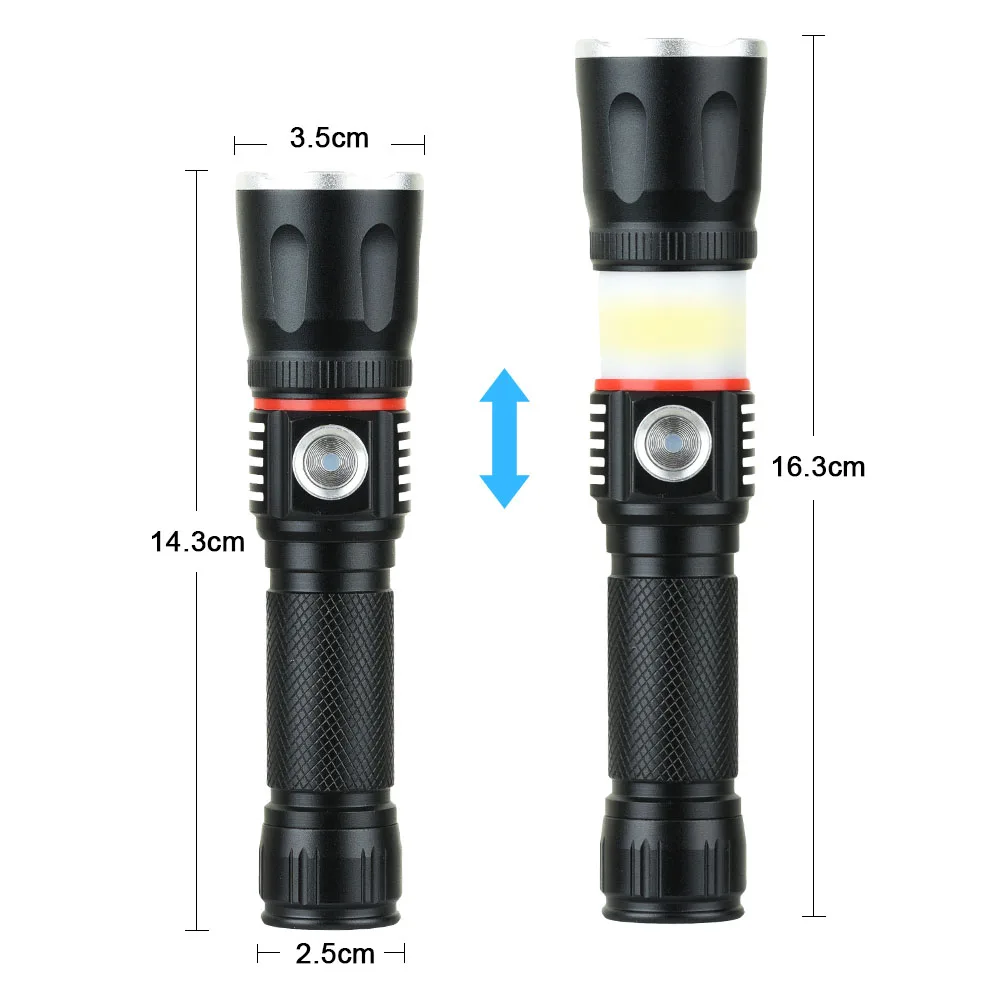 USB Charging High-end LED Flashlight Surrounding COB lamp + Tail magnet design Support zoom 4 lighting modes Waterproof Torch