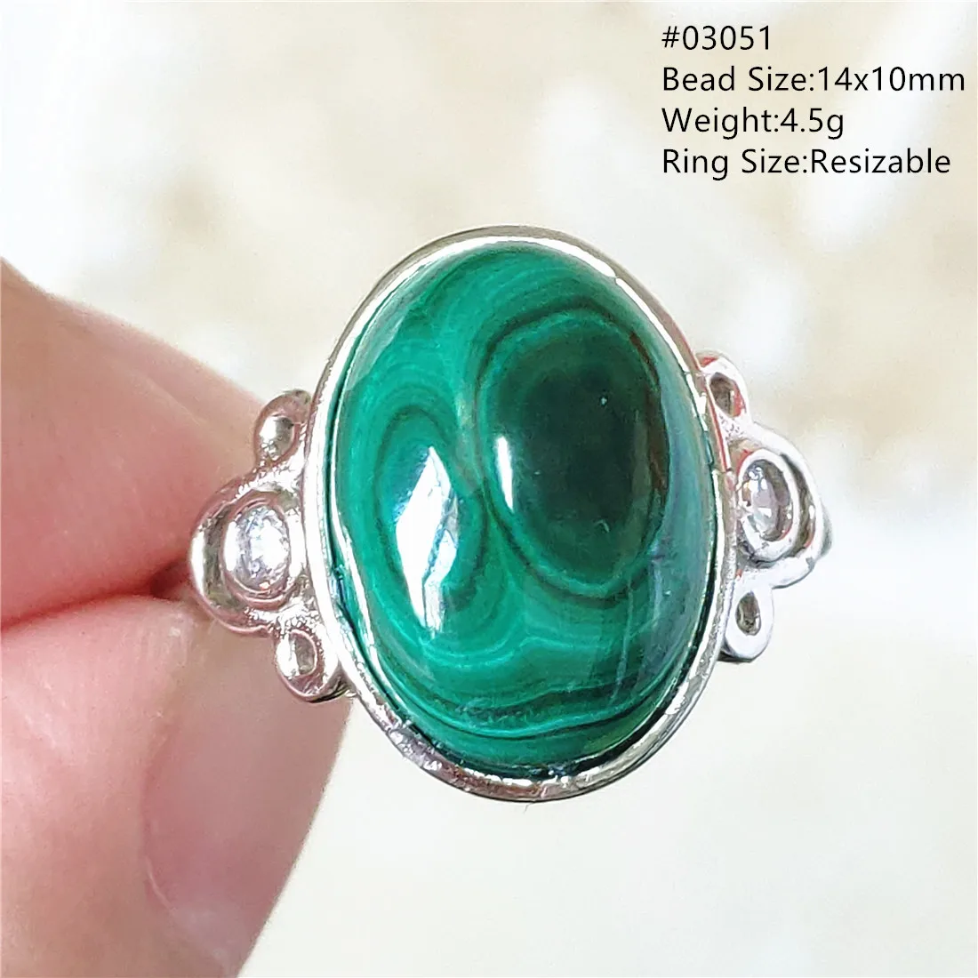 Natural Green Malachite Chrysocolla Adjustable Ring Woman Men 925 Sterling Silver 14x10mm Crystal Ring Fashion AAAAA